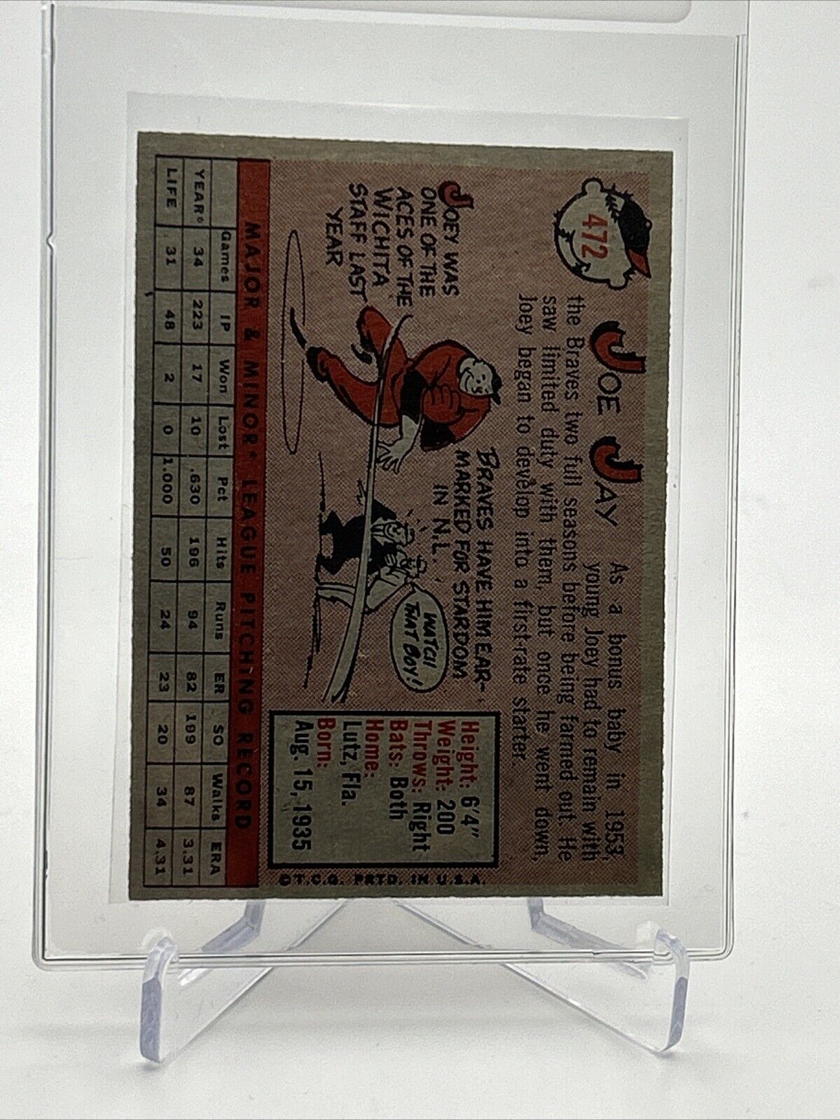 1958 Topps Joe Jay Baseball Card #472 EX-MT Quality #3 FREE SHIPPING