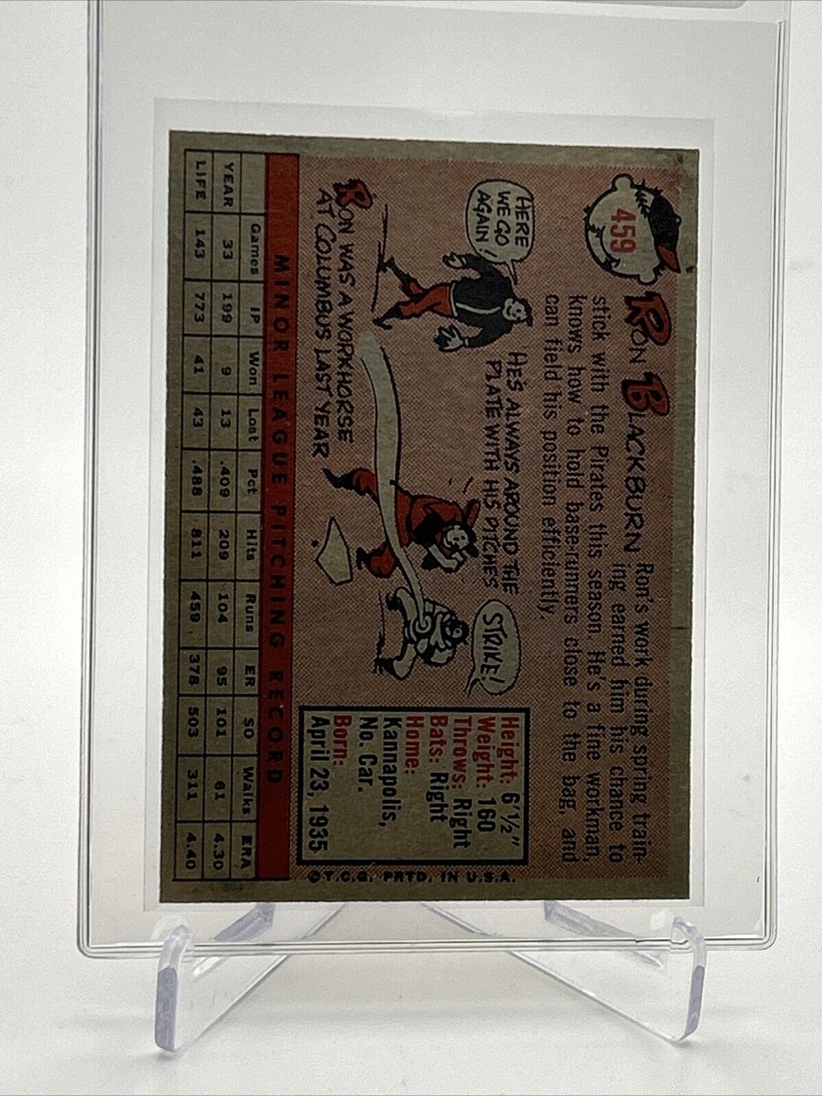 1958 Topps Ron Blackburn Rookie Baseball Card #459 EXMT Quality #2 FREE SHIPPING