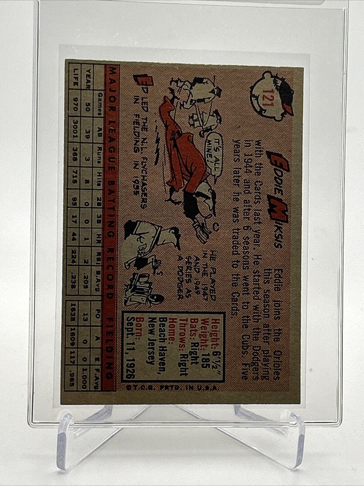 1958 Topps Eddie Miksis Baseball Card #121 EX-MT Quality #2 FREE SHIPPING