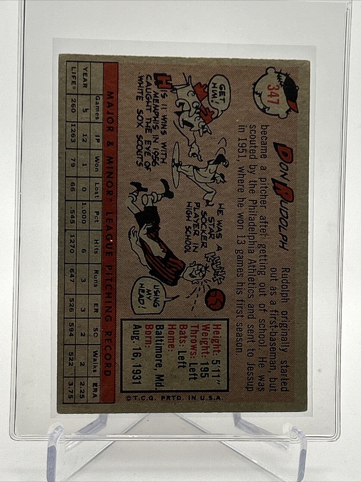 1958 Topps Don Rudolph Rookie Baseball Card #347 EX-MT Quality #2 FREE SHIPPING