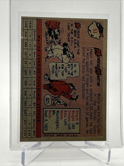 1958 Topps Morrie Martin Baseball Card #53 EX-MT Quality #3 FREE SHIPPING