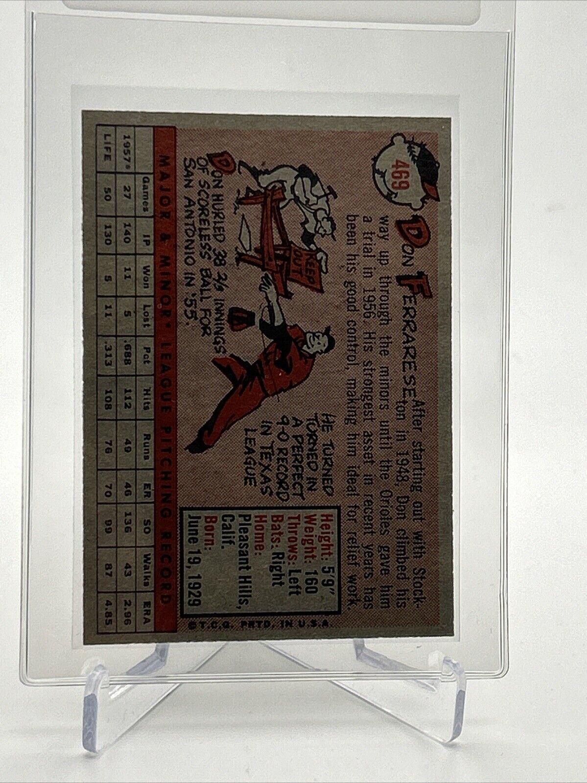 1958 Topps Don Ferrarese Baseball Card #469 EX-MT Quality #2 FREE SHIPPING