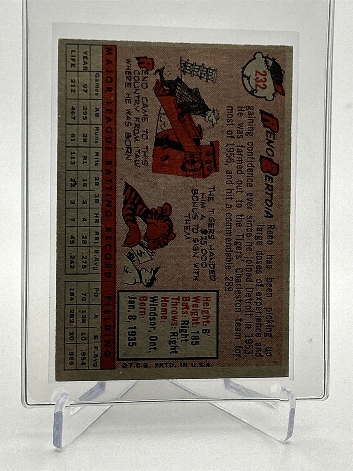 1958 Topps Reno Bertoia Baseball Card #232 EX-MT Quality #2 FREE SHIPPING