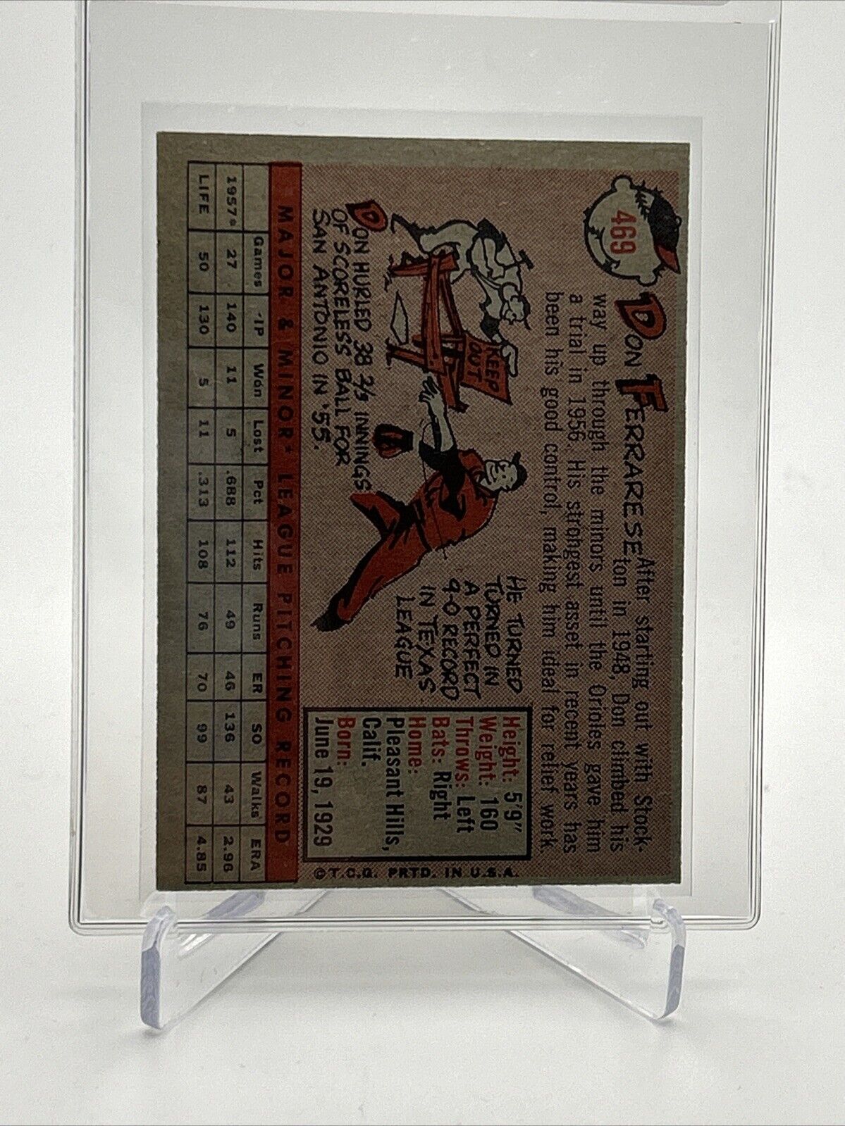 1958 Topps Don Ferrarese Baseball Card #469 EX-MT Quality #3 FREE SHIPPING