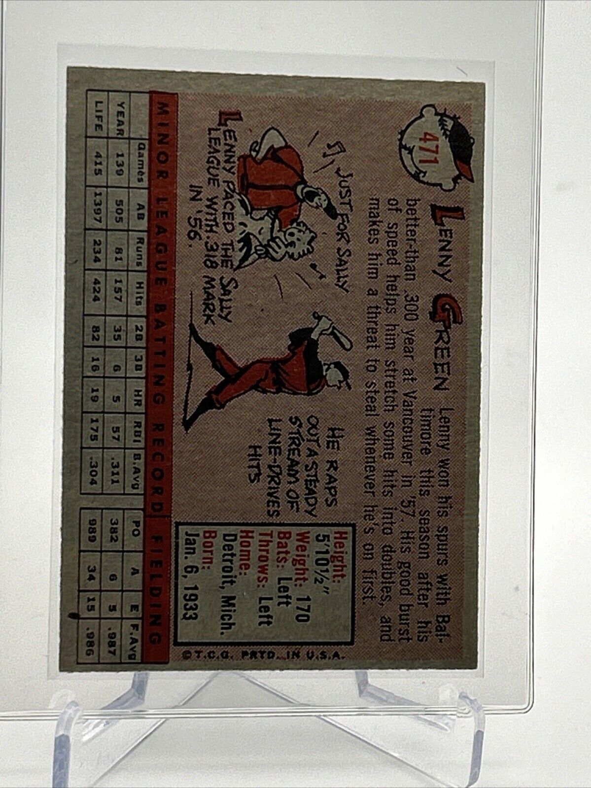1958 Topps Lenny Green Baseball Card #471 EX-MT Quality #2 FREE SHIPPING