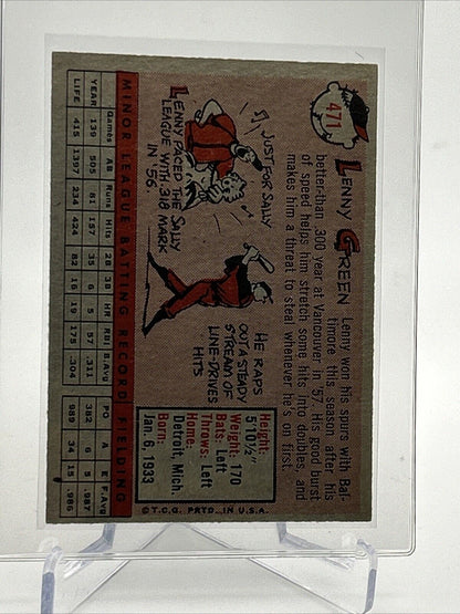 1958 Topps Lenny Green Baseball Card #471 EX-MT Quality #2 FREE SHIPPING
