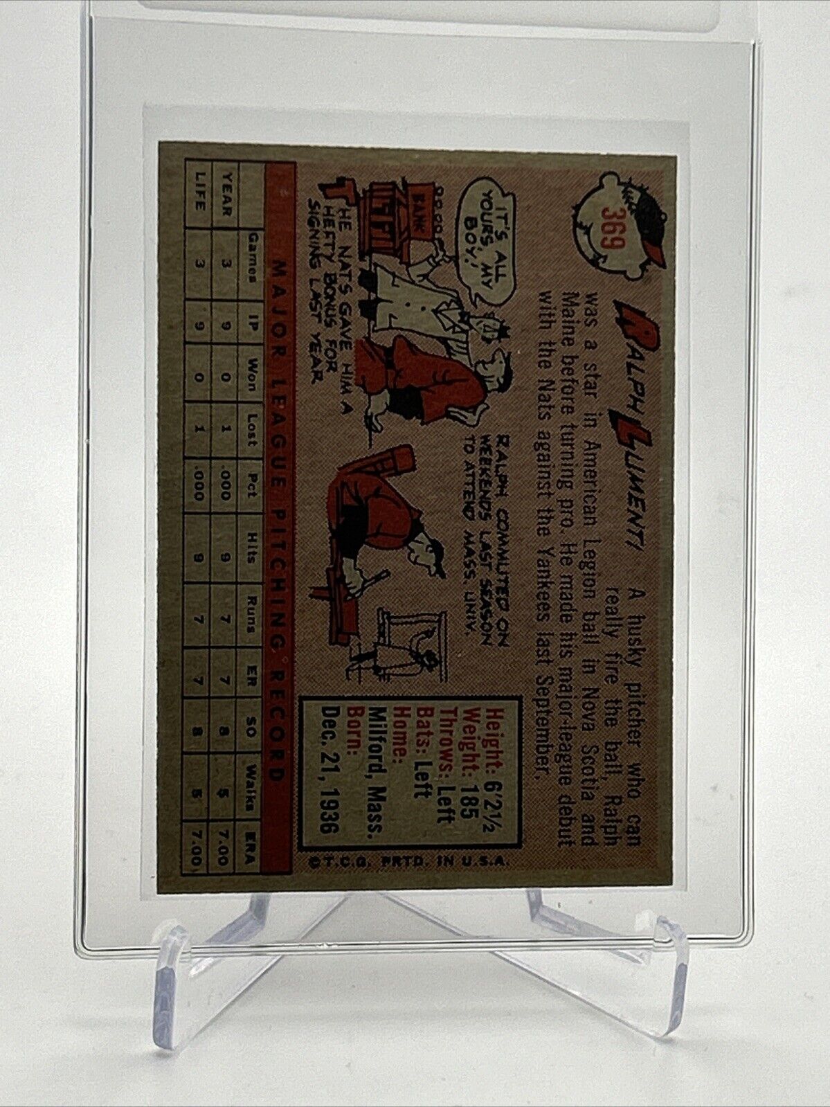1958 Topps Ralph Lumenti Baseball Card #369 EX-MT Quality FREE SHIPPING