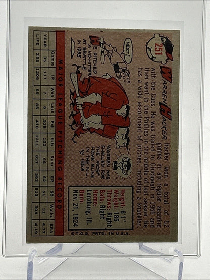 1958 Topps Warren Hacker Baseball Card #251 EX-MT Quality FREE SHIPPING