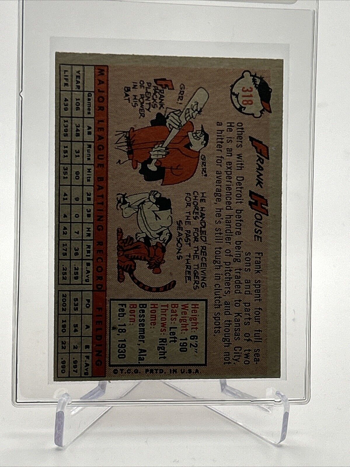 1958 Topps Frank House Baseball Card #318 EX-MT Quality FREE SHIPPING