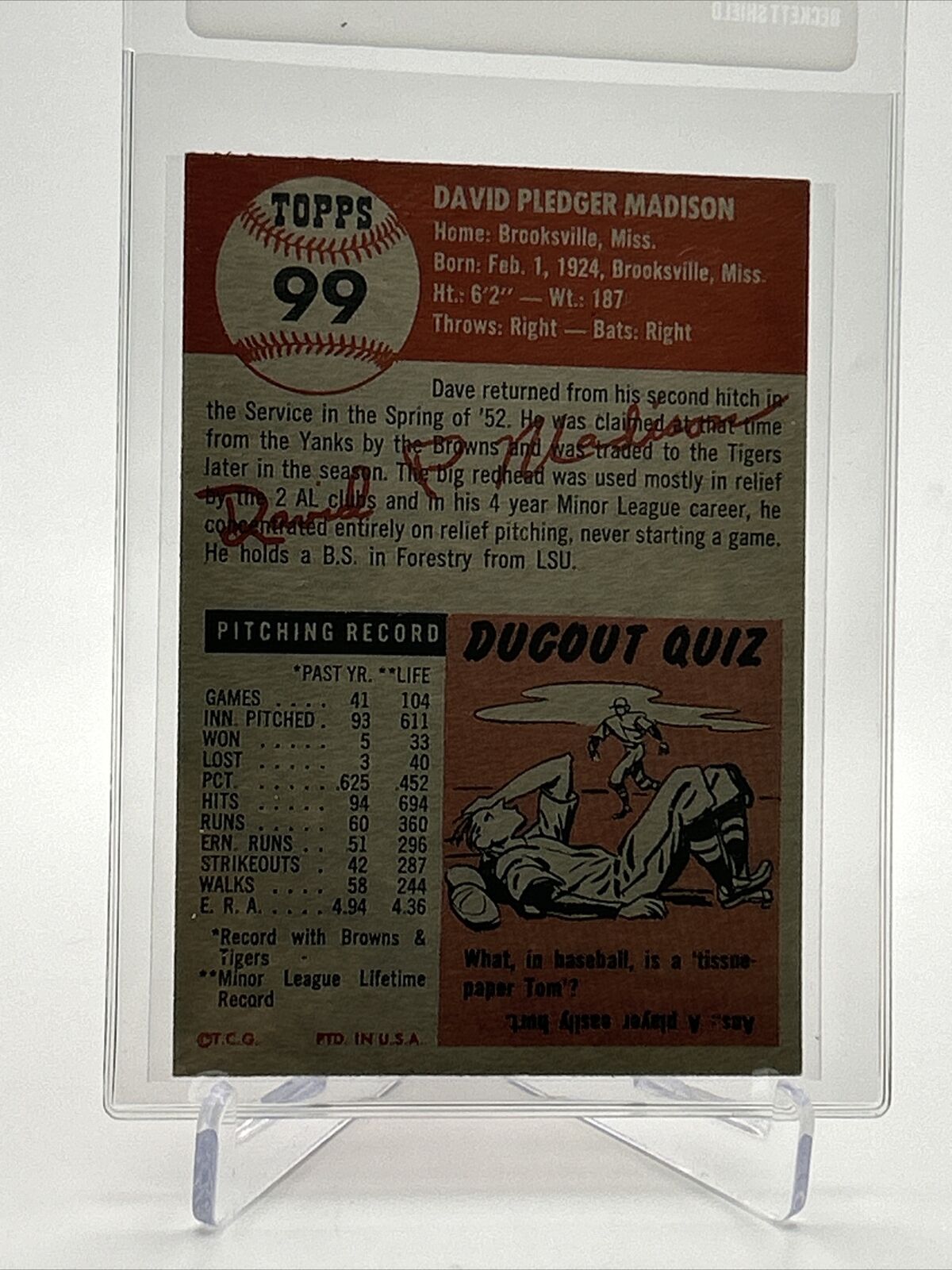 1953 Topps Dave Madison Baseball Card #99 EX Quality FREE SHIPPING