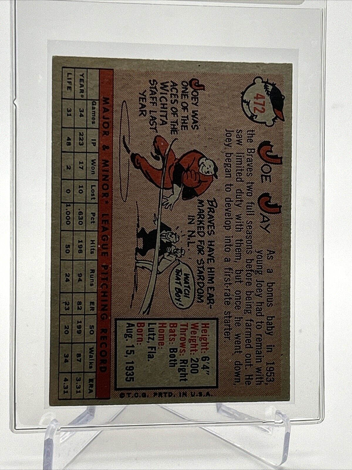 1958 Topps Joe Jay Baseball Card #472 EX-MT Quality #2 FREE SHIPPING
