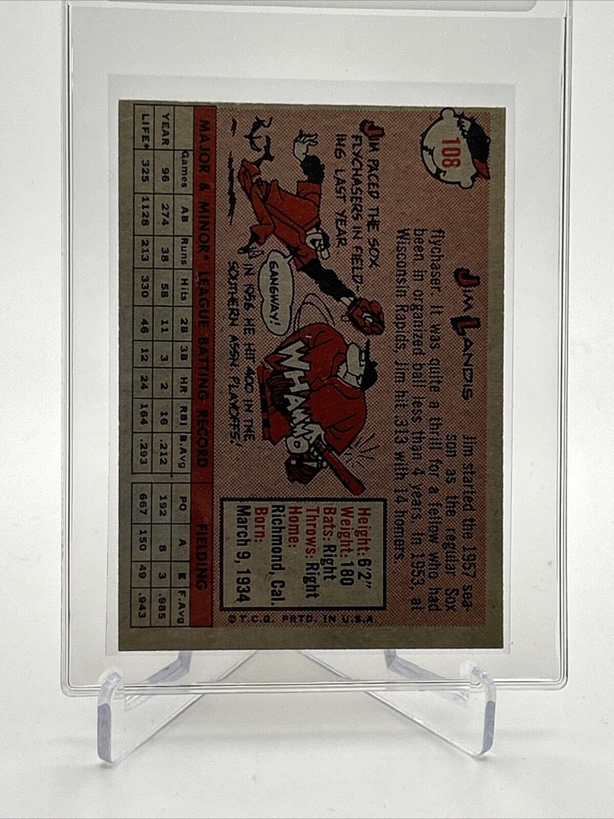 1958 Topps Jim Landis Baseball Card #108 EX-MT Quality #3 FREE SHIPPING