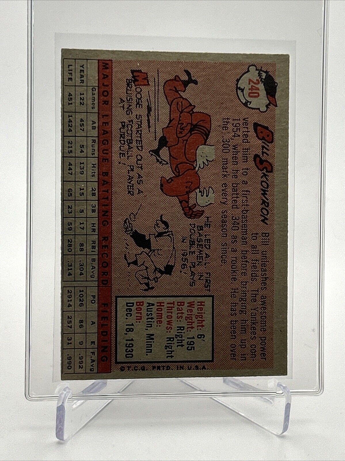 1958 Topps Moose Skowron Baseball Card #240 EX-MT Quality FREE SHIPPING