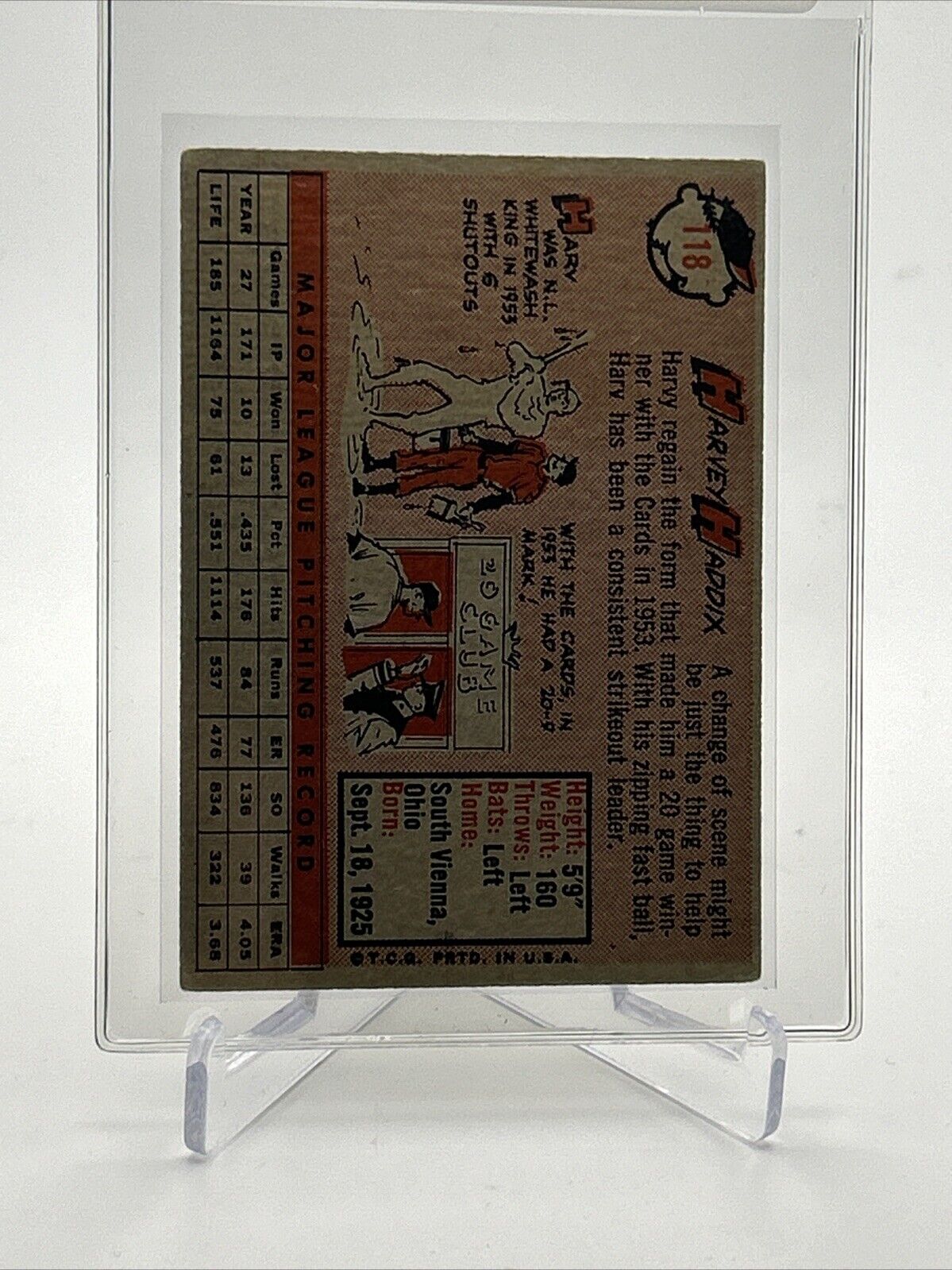 1958 Topps Harvey Haddix Baseball Card #118 EX-MT Quality FREE SHIPPING