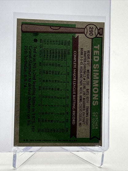 1976 Topps Ted Simmons Baseball Card #290 VG-EX Quality FREE SHIPPING