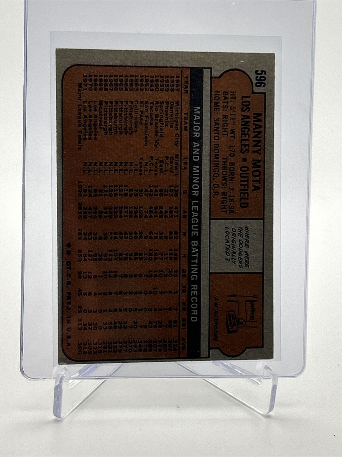 1972 Topps Manny Mota Baseball Card #596 VG-EX Quality FREE SHIPPING