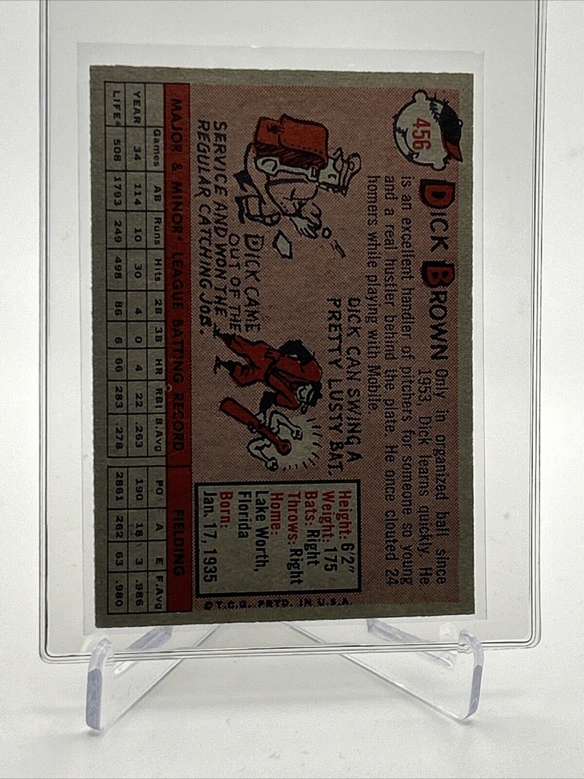 1958 Topps Dick Brown Rookie Baseball Card #456 EX-MT Quality FREE SHIPPING