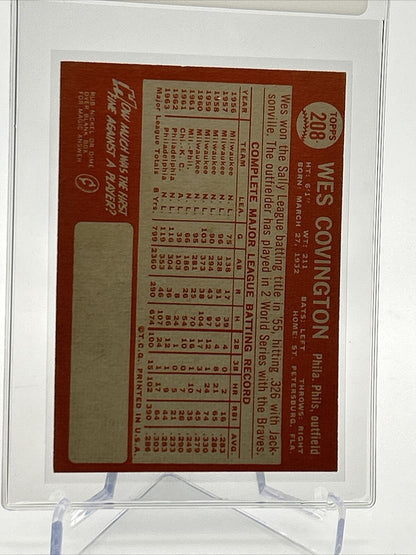 1964 Topps Wes Covington Baseball Card #208 EX Quality FREE SHIPPING