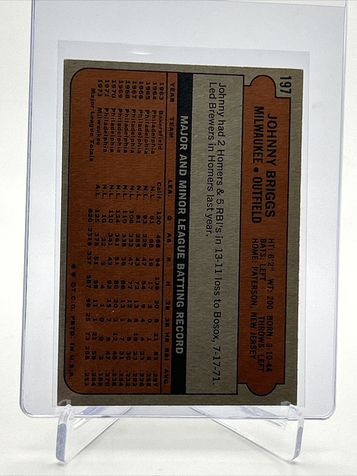 1972 Topps Johnny Briggs Baseball Card #197 VG-EX Quality FREE SHIPPING