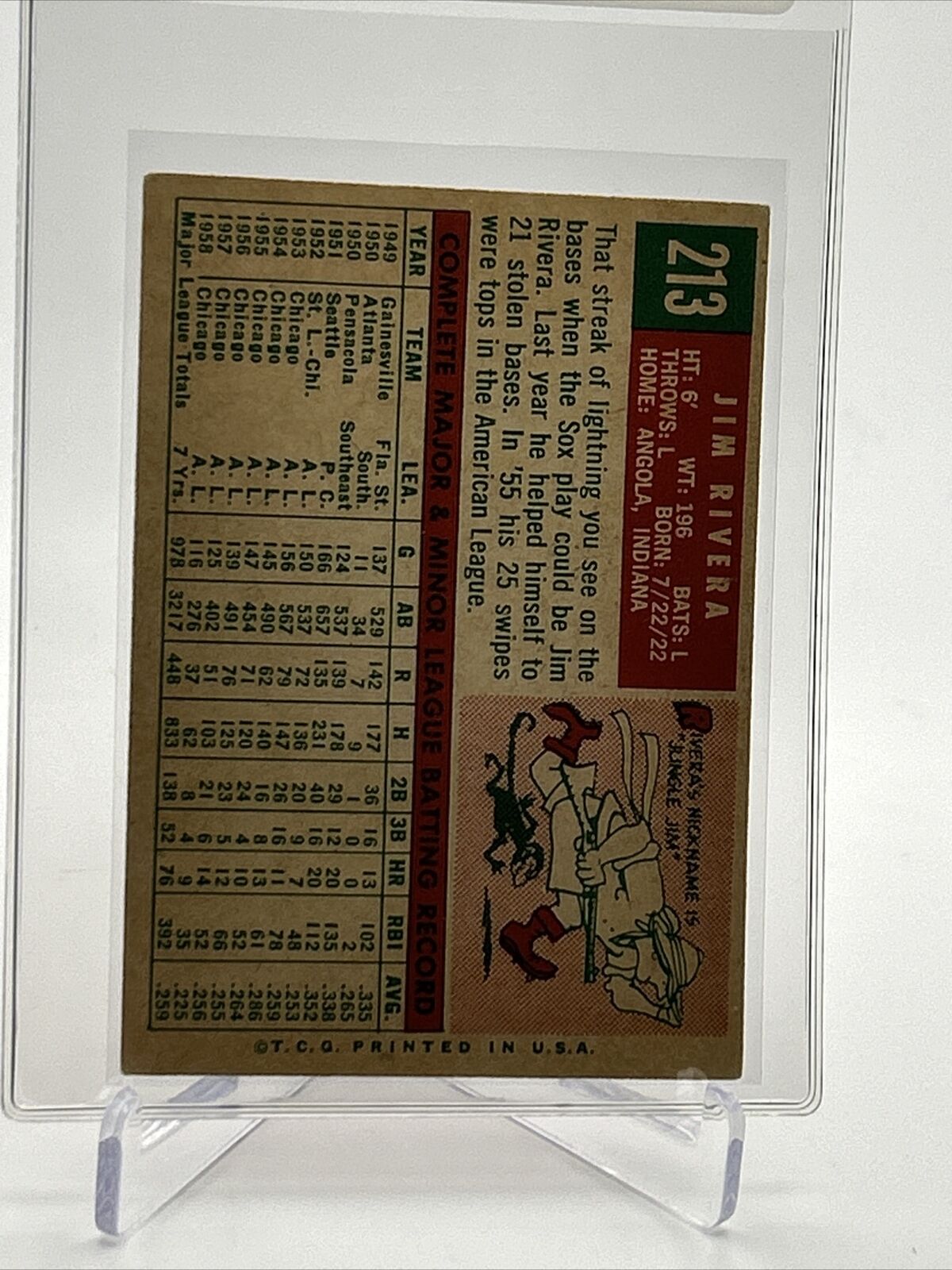 1959 Topps Jim Rivera White Back Baseball Card #213 EX Quality FREE SHIPPING
