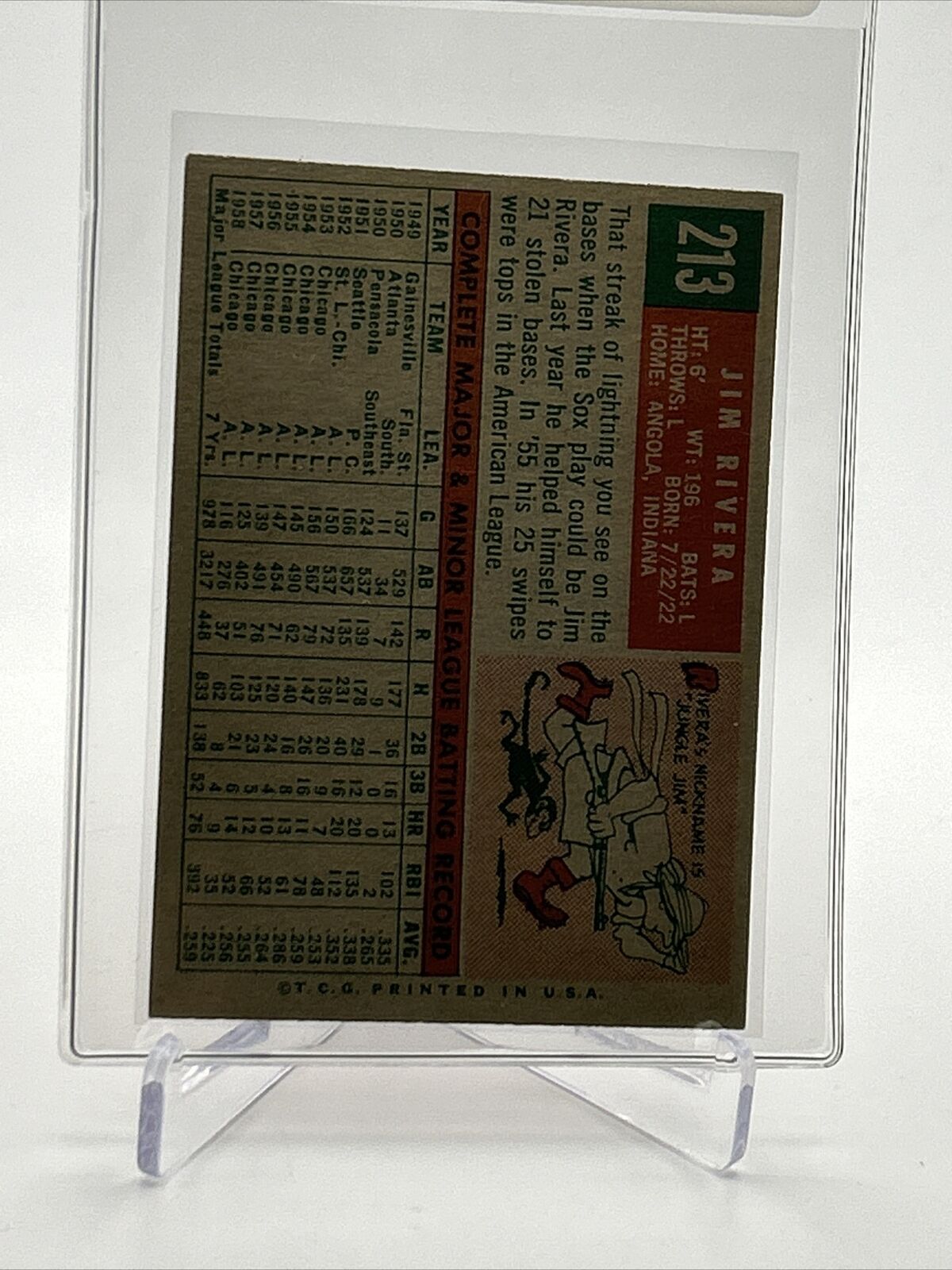 1959 Topps Jim Rivera Grey Back Baseball Card #213 EX Quality FREE SHIPPING