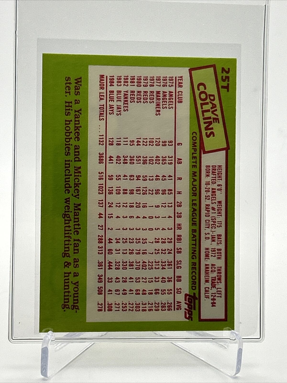 1985 Topps Traded TIFFANY Dave Collins Baseball Card #25T NM-MT FREE SHIPPING