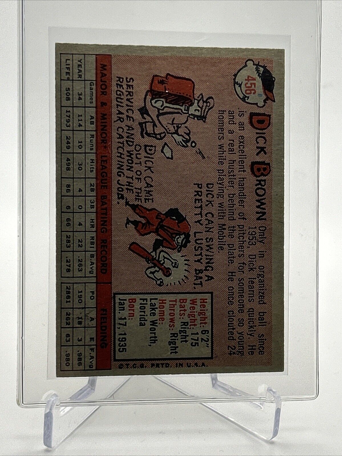 1958 Topps Dick Brown Rookie Baseball Card #456 EX-MT Quality #2 FREE SHIPPING