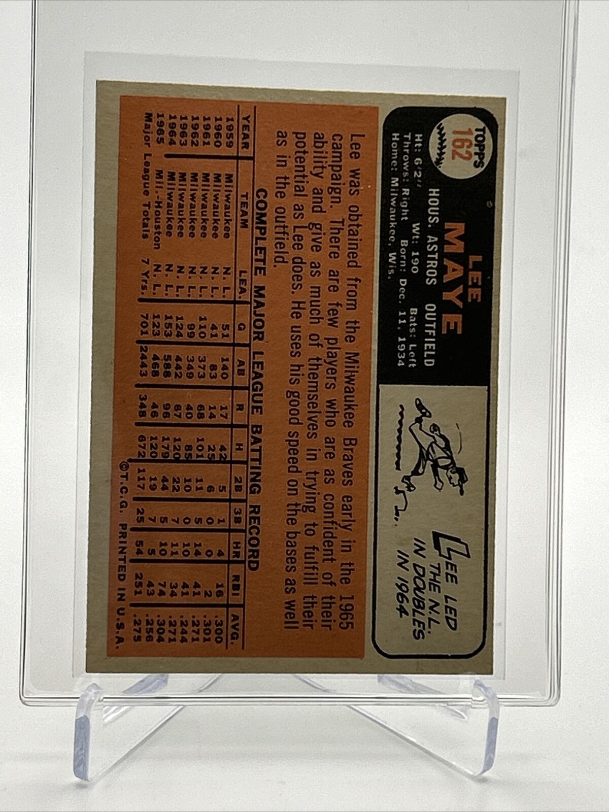 1966 Topps Lee Maye Baseball Card #162 EX-MT Quality FREE SHIPPING