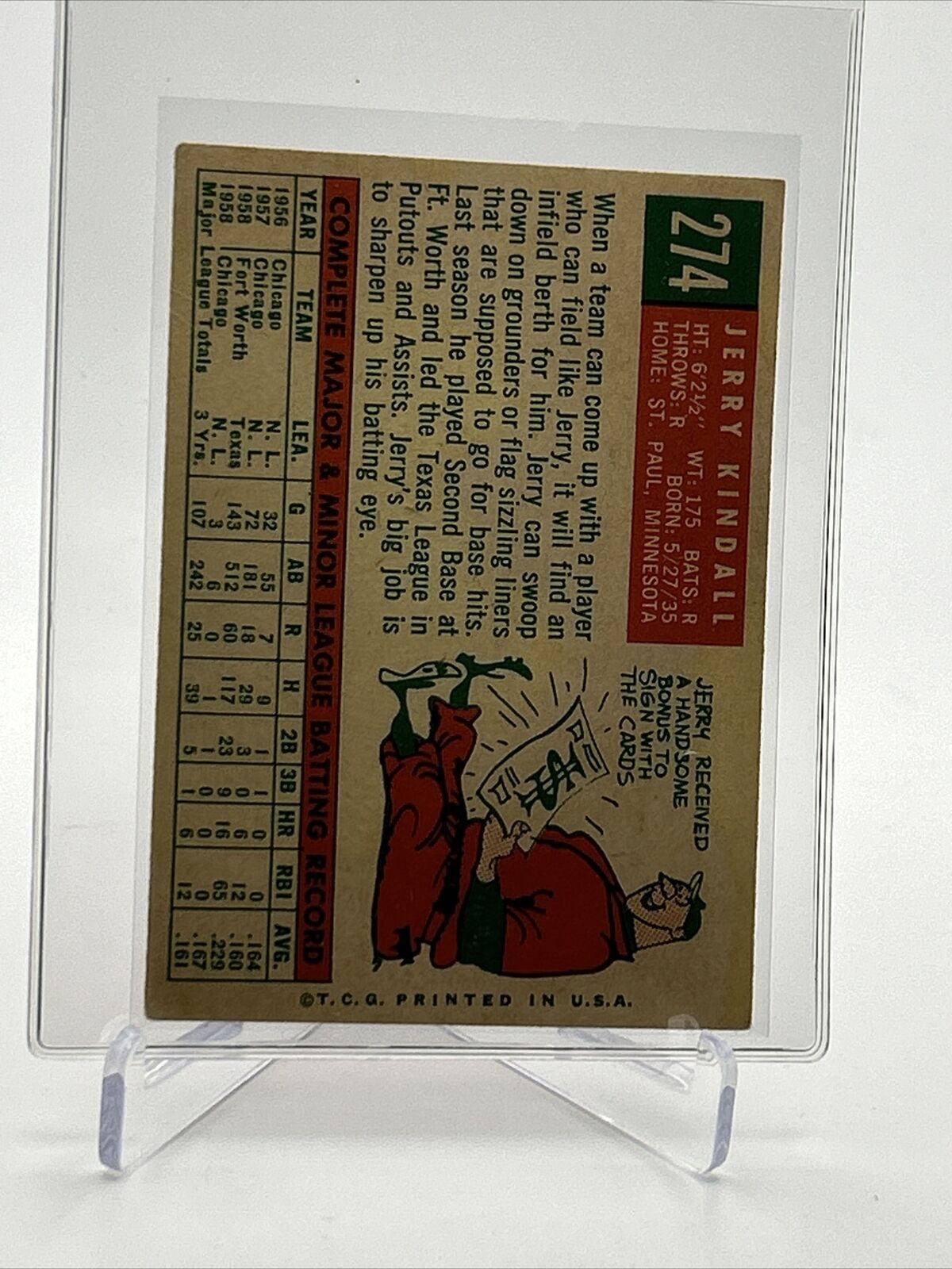 1959 Topps Jerry Kindall White Back Baseball Card #274 VG Quality FREE SHIPPING
