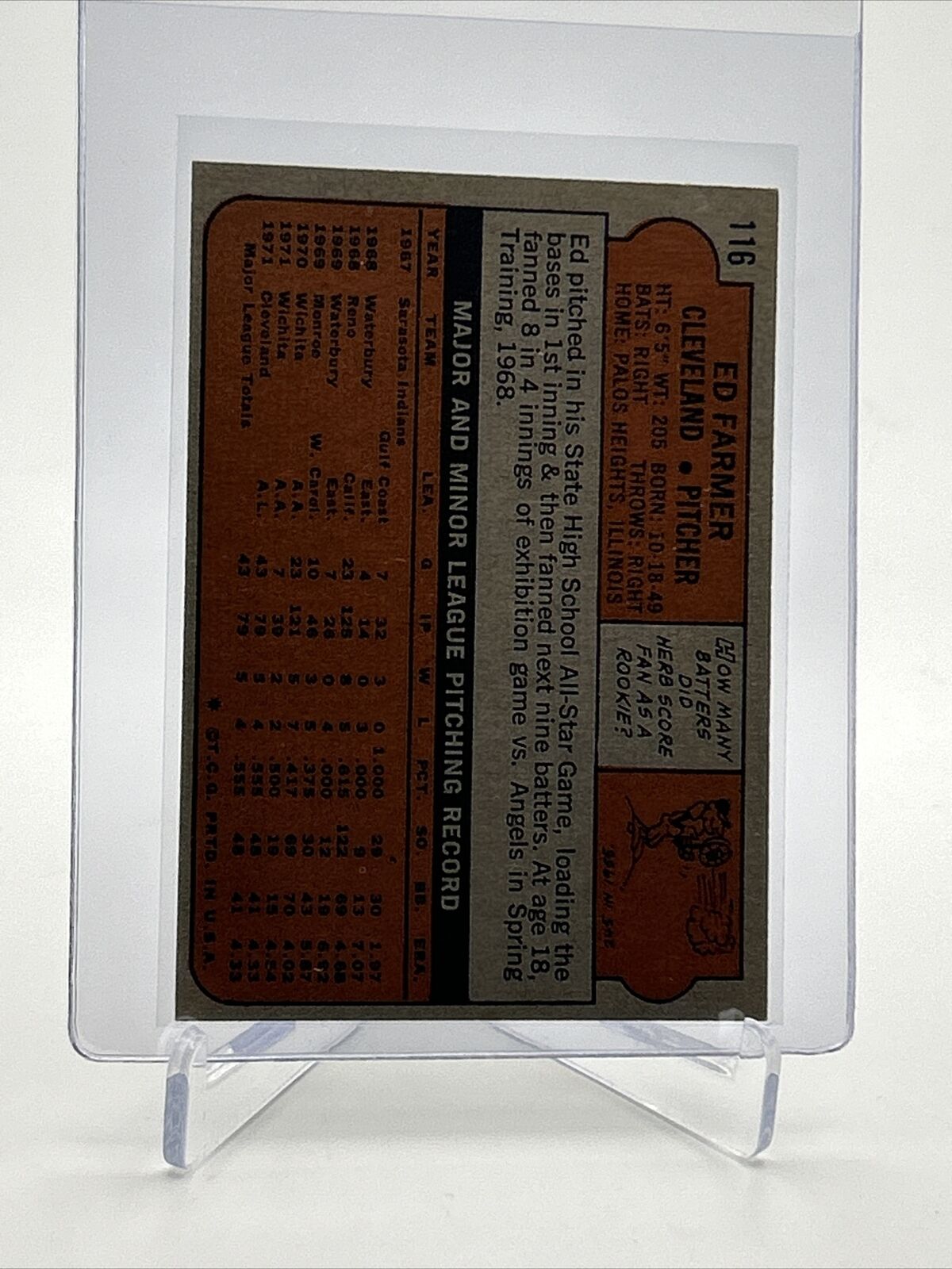 1972 Topps Ed Farmer Rookie Baseball Card #116 EX Quality FREE SHIPPING