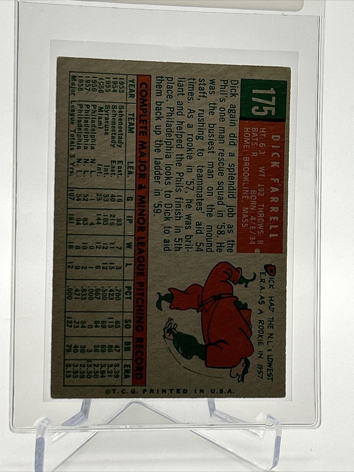 1959 Topps Dick Farrell Baseball Card #175 EX Quality FREE SHIPPING