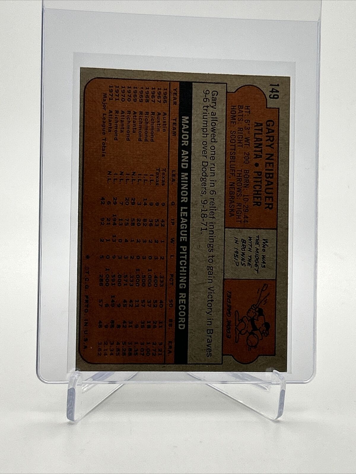 1972 Topps Gary Neibauer Baseball Card #149 EX-MT Quality FREE SHIPPING
