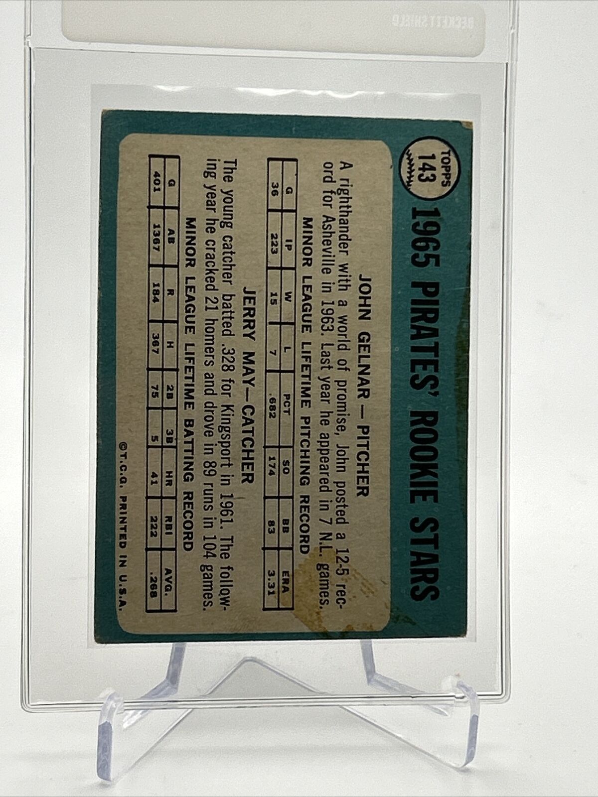 1965 Topps Pirates Rookie Stars Baseball Card #143 Poor Quality FREE SHIPPING