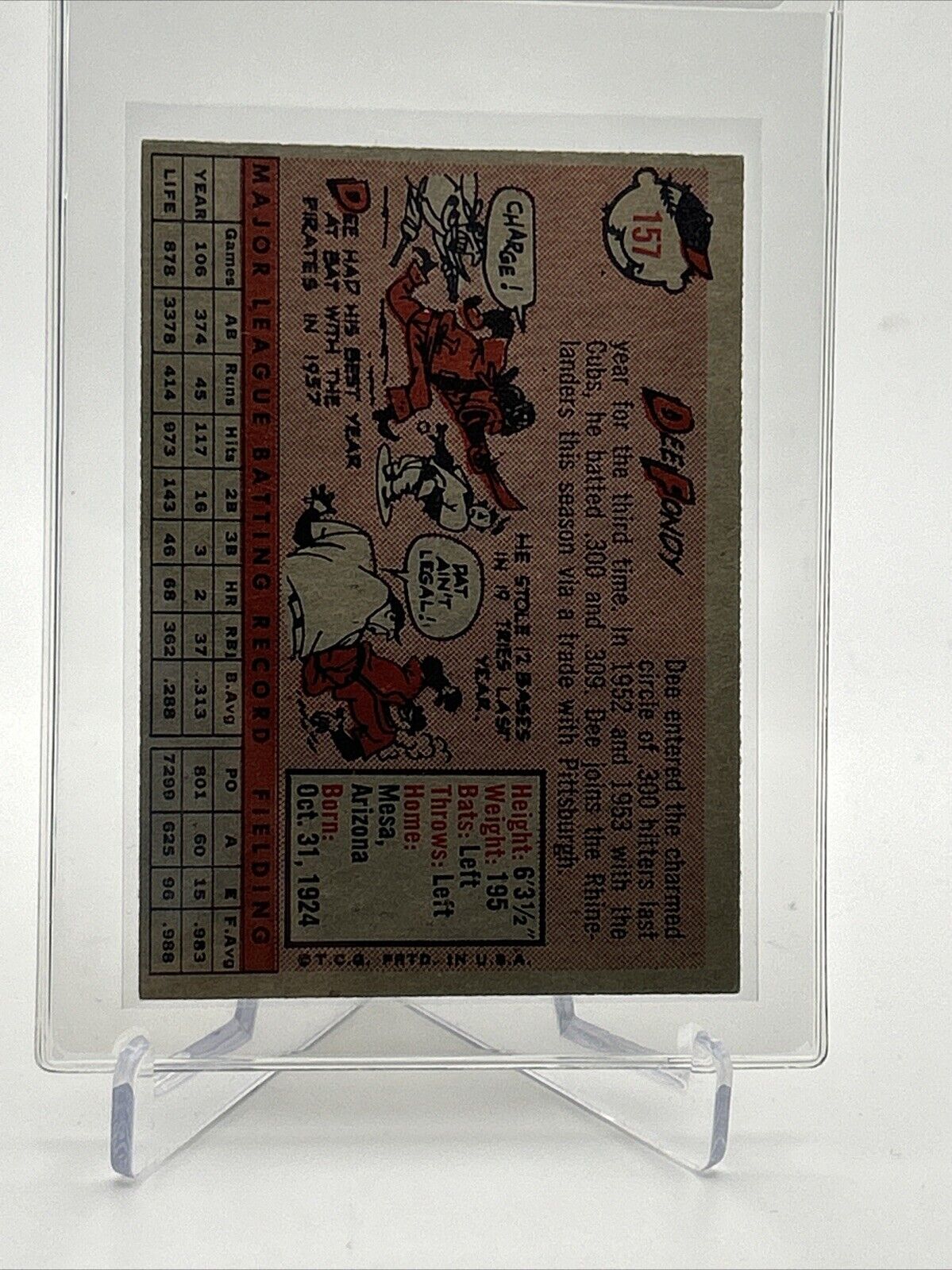 1958 Topps Dee Fondy Baseball Card #157 EX-MT Quality FREE SHIPPING