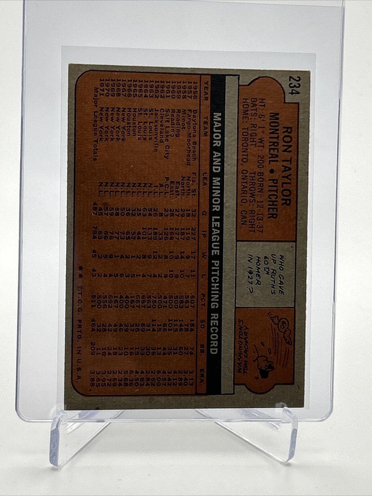 1972 Topps Ron Taylor Baseball Card #234 EX-MT Quality FREE SHIPPING
