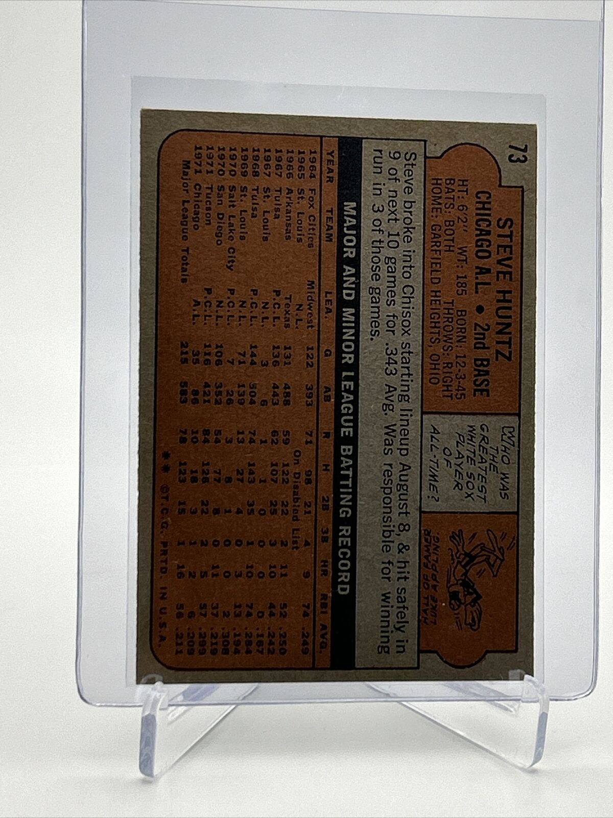 1972 Topps Steve Huntz Baseball Card #73 VG-EX Quality FREE SHIPPING