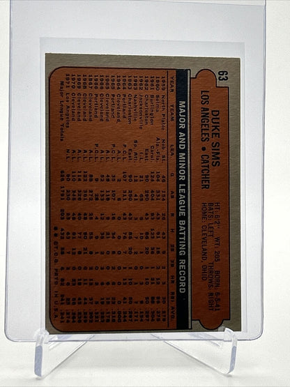 1972 Topps Duke Sims Baseball Card #63 VG-EX Quality FREE SHIPPING