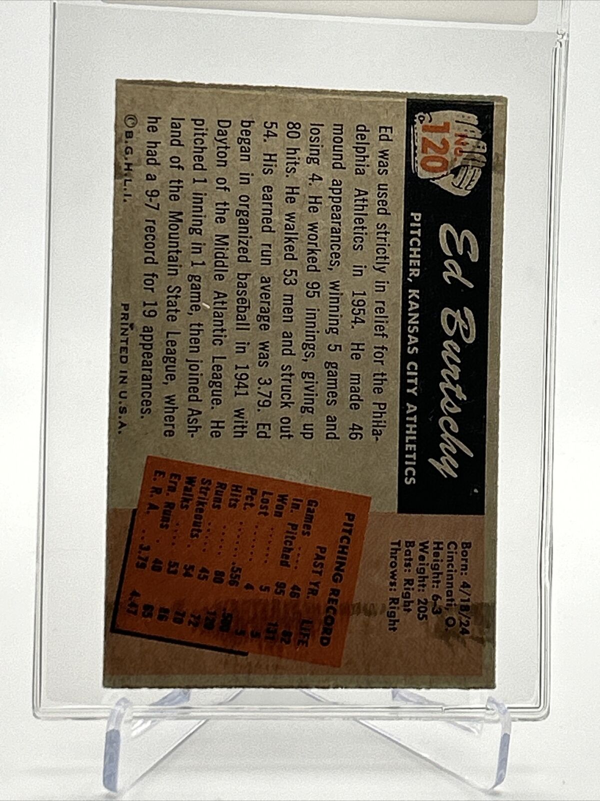 1955 Bowman Ed Burtschy Baseball Card #120 VG Quality FREE SHIPPING