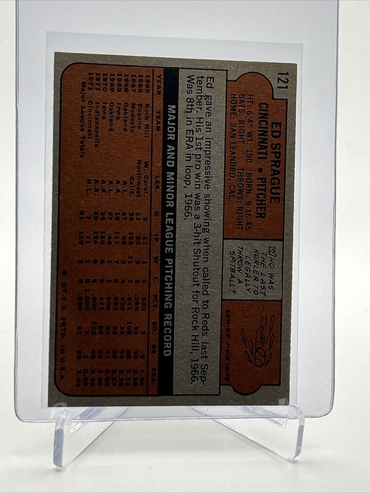 1972 Topps Ed Sprague Baseball Card #121 VG-EX Quality FREE SHIPPING