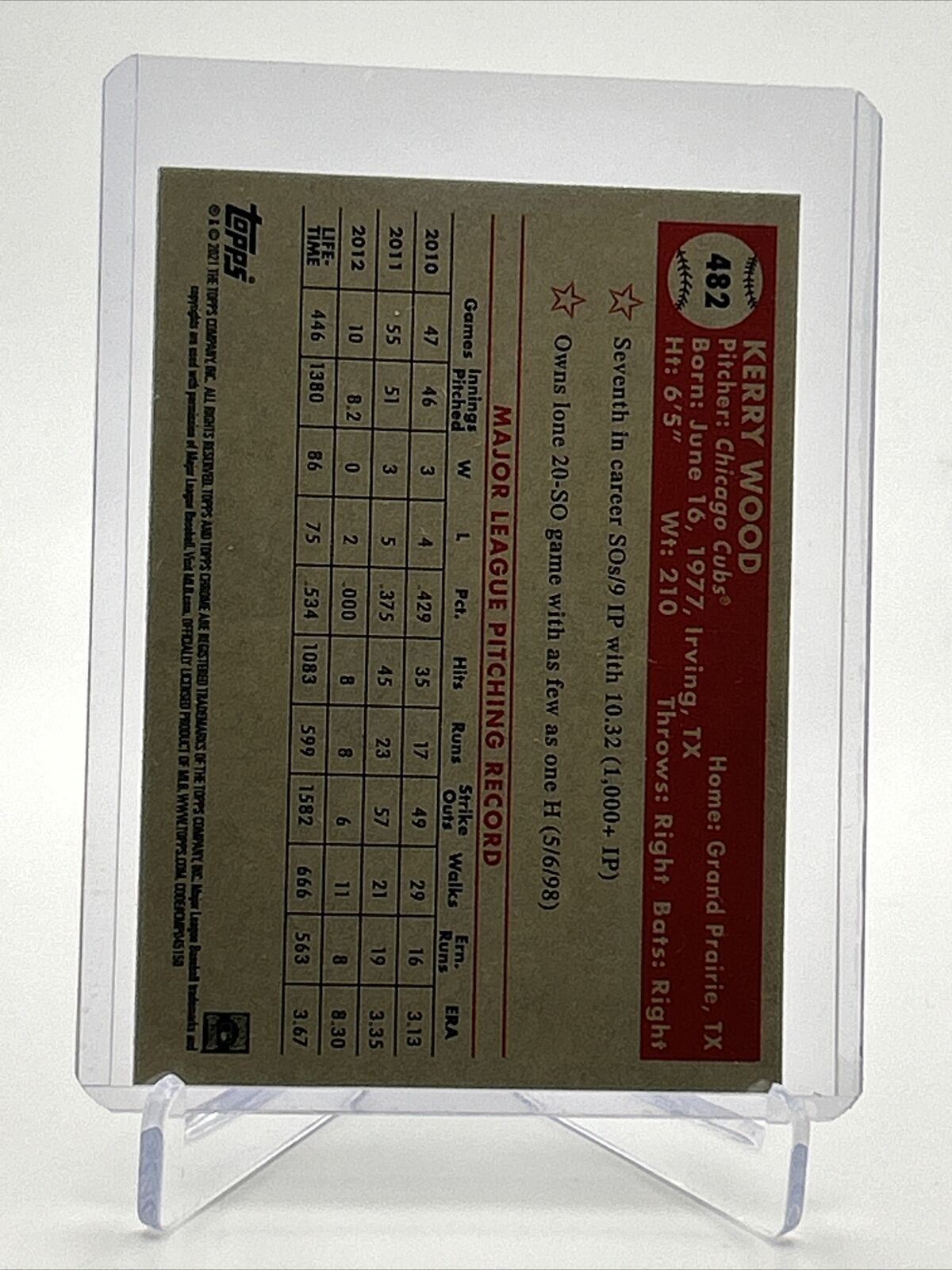 2021 Topps Chrome Platinum B&W Kerry Wood Baseball Card #482 Mint FREE SHIPPING