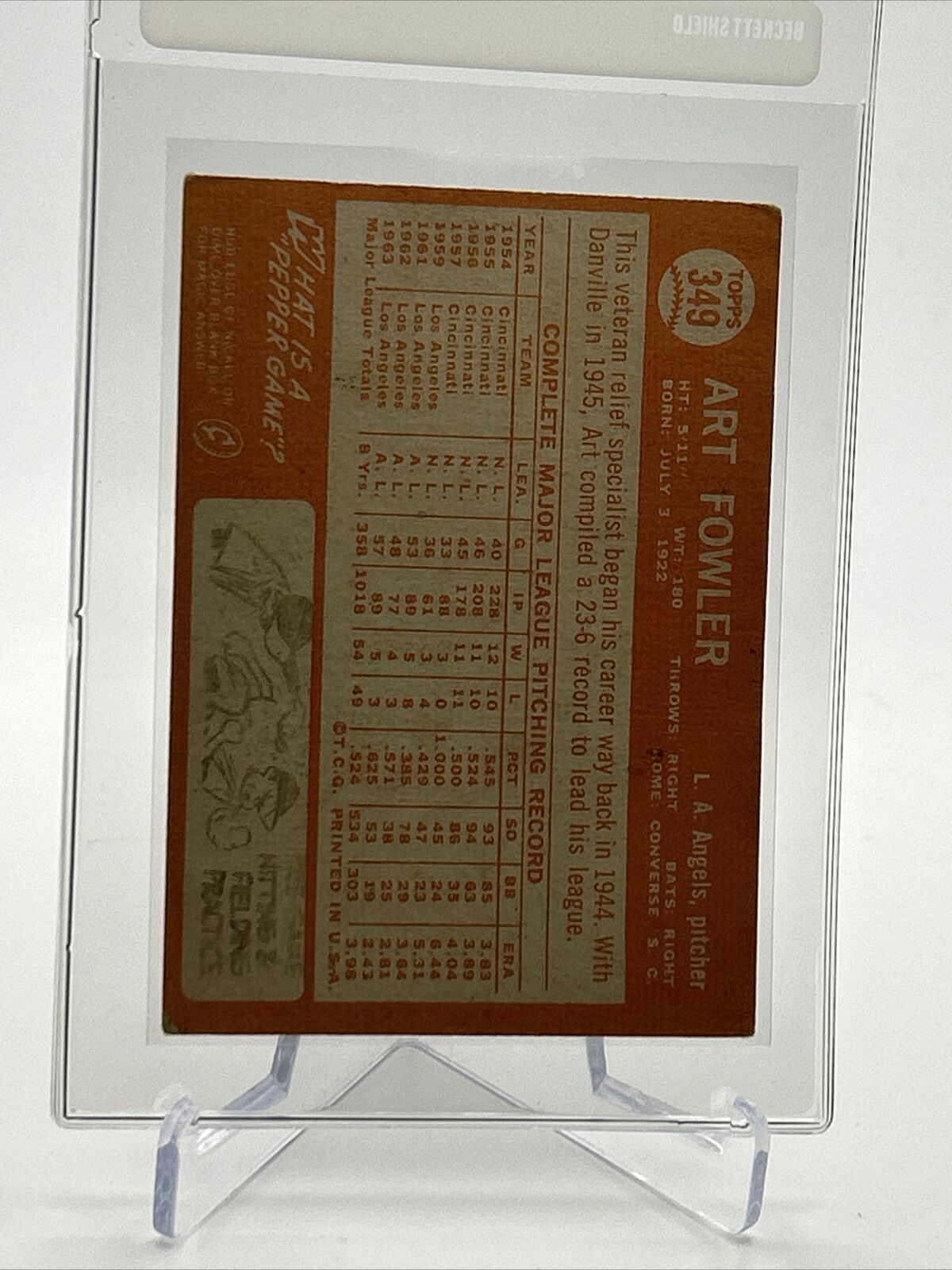 1964 Topps Art Fowler Baseball Card #349 VG Quality FREE SHIPPING