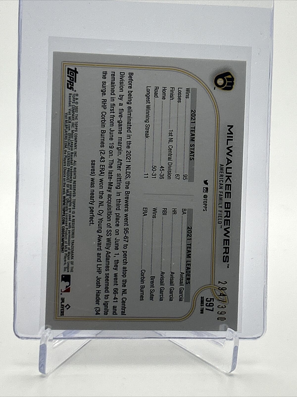 2022 Topps HOBBY FOILBOARD Milwaukee Brewers Card #597 /390 FREE SHIPPING