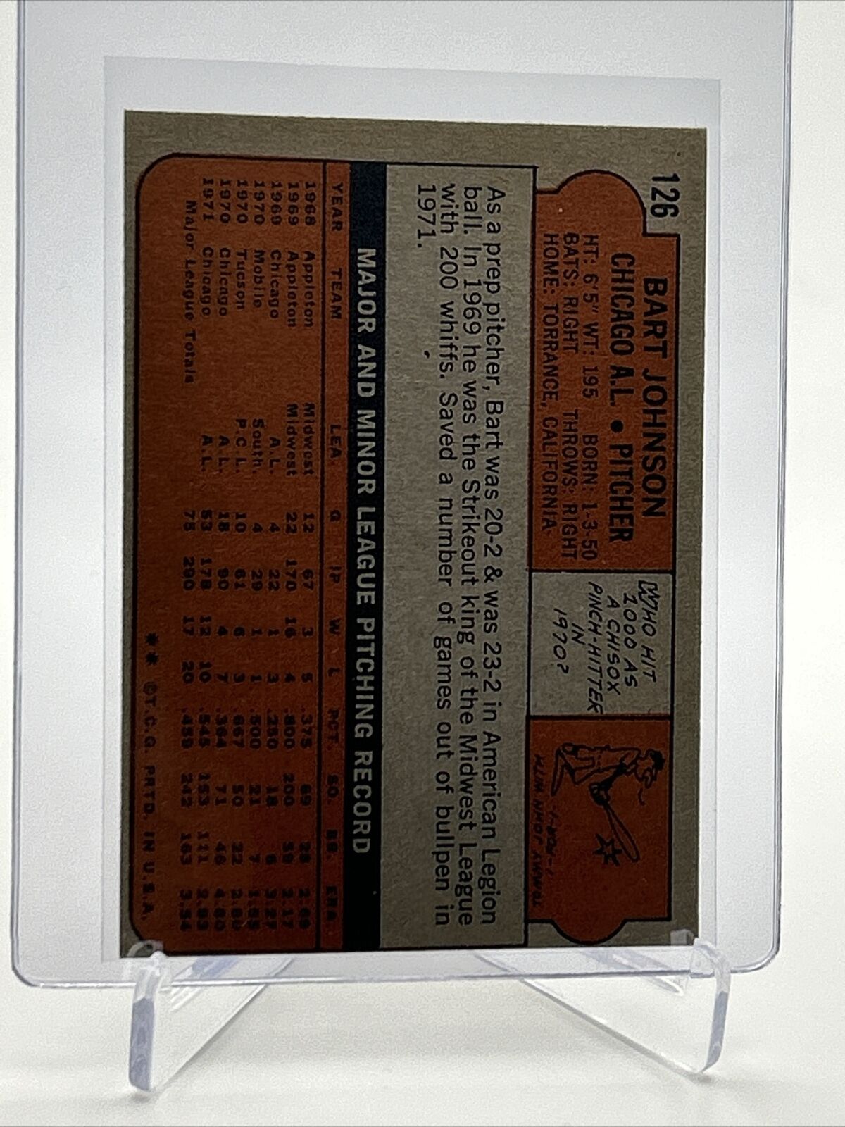 1972 Topps Bart Johnson Baseball Card #126 VG-EX Quality FREE SHIPPING