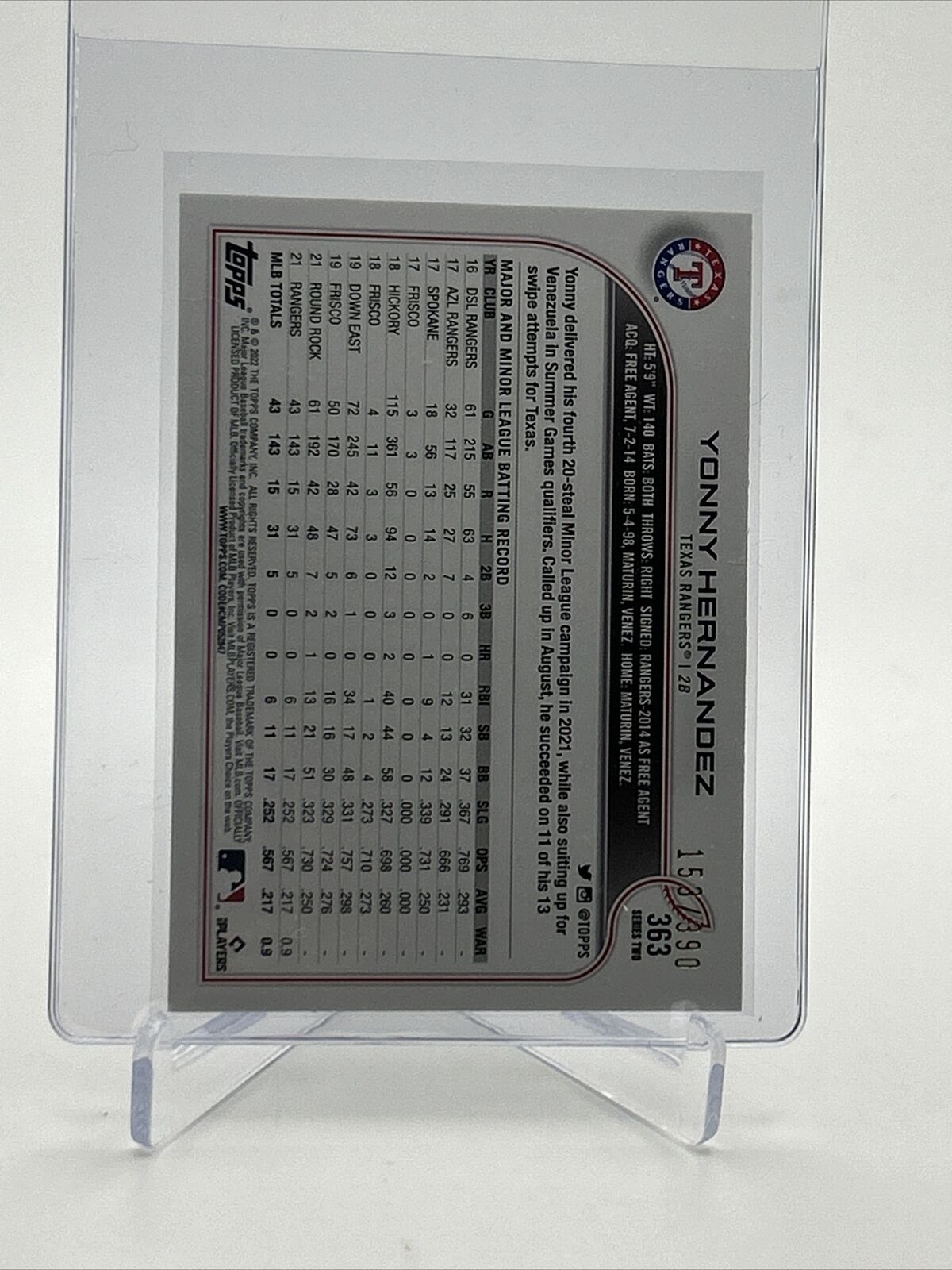 2022 Topps HOBBY FOILBOARD Yonny Hernandez Rookie Card #363 /390 FREE SHIPPING