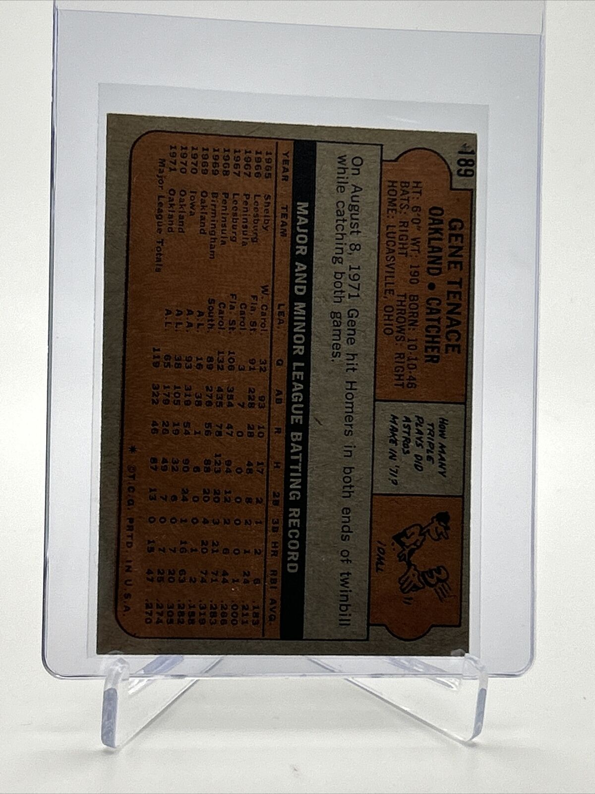 1972 Topps Gene Tenace Baseball Card #189 VG-EX Quality FREE SHIPPING
