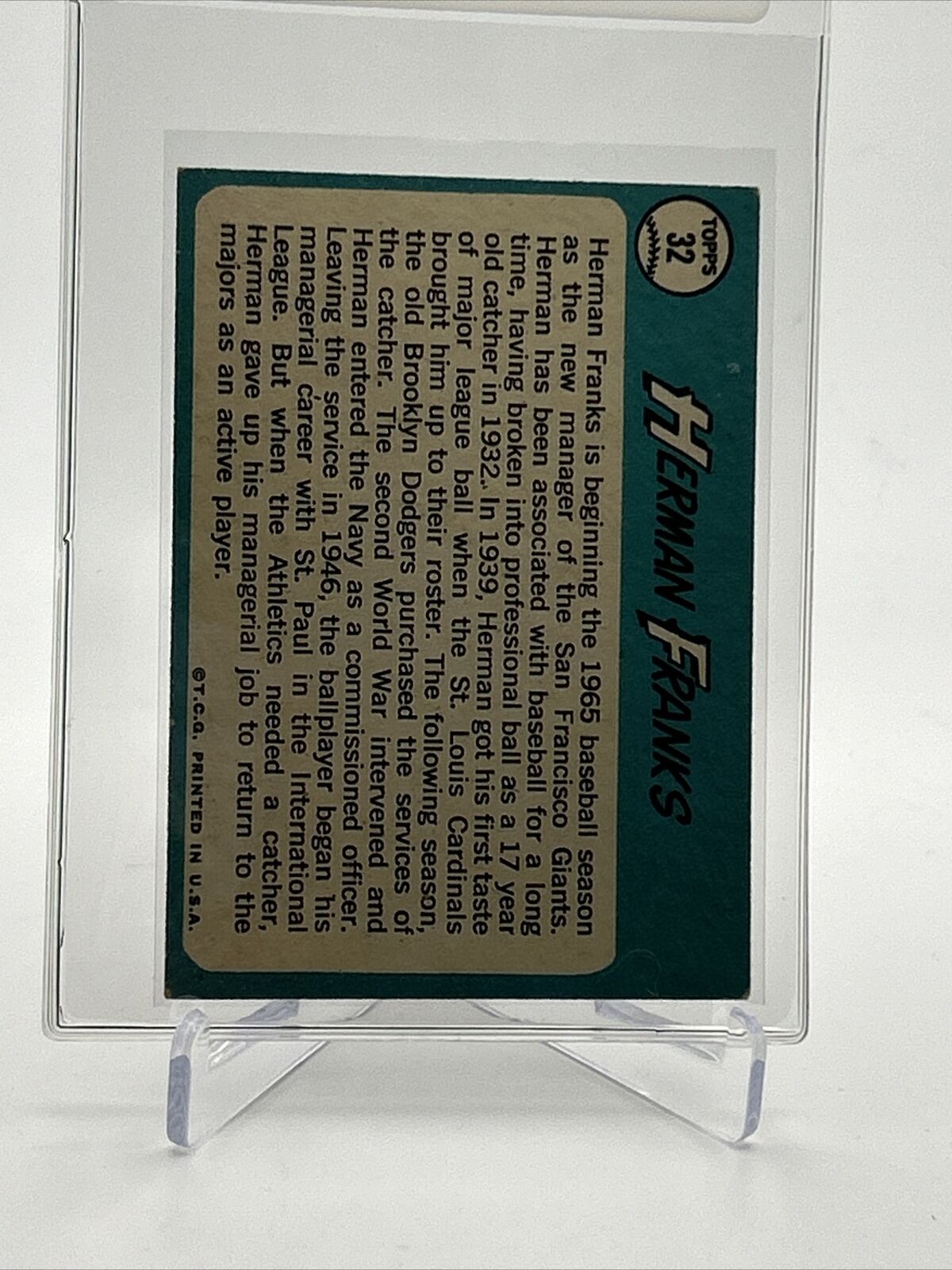 1965 Topps Herman Franks Baseball Card #32 EX Quality FREE SHIPPING