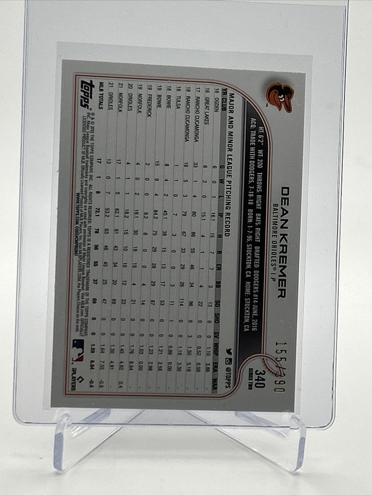 2022 Topps HOBBY FOILBOARD Dean Kremer Baseball Card #340 /390 FREE SHIPPING