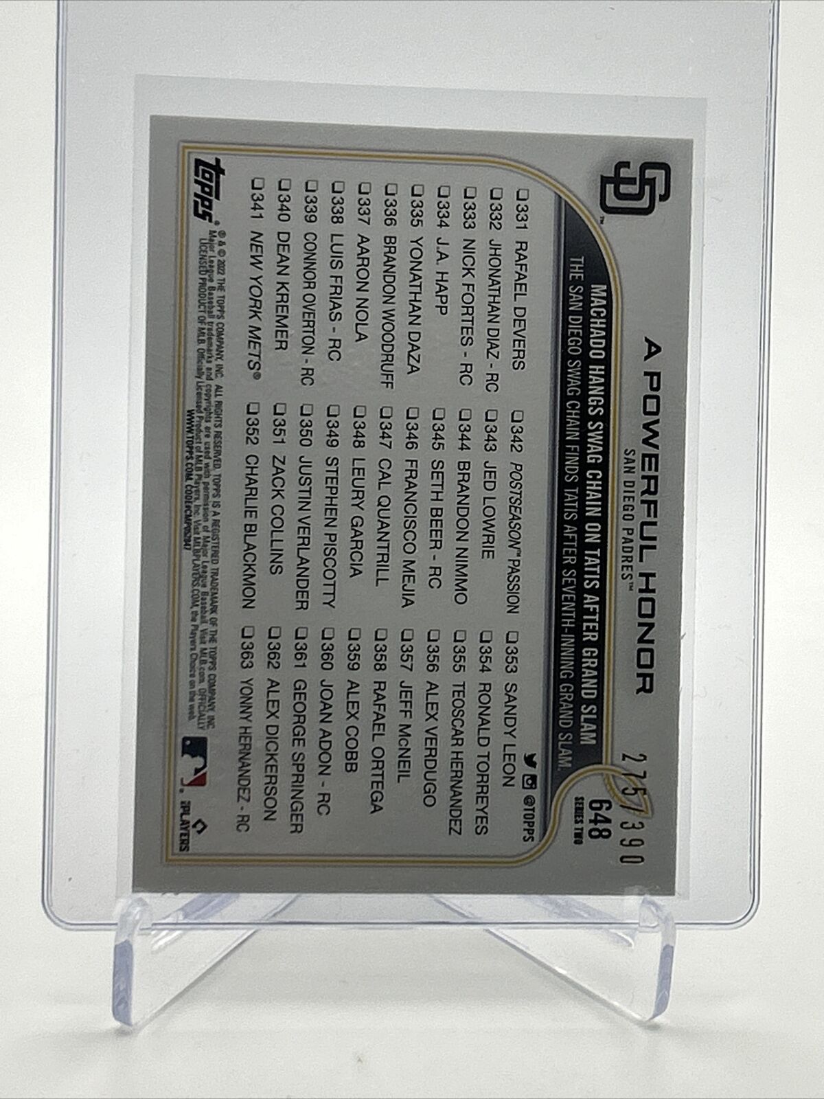 2022 Topps HOBBY FOILBOARD A Powerful Honor Card #648 /390 FREE SHIPPING
