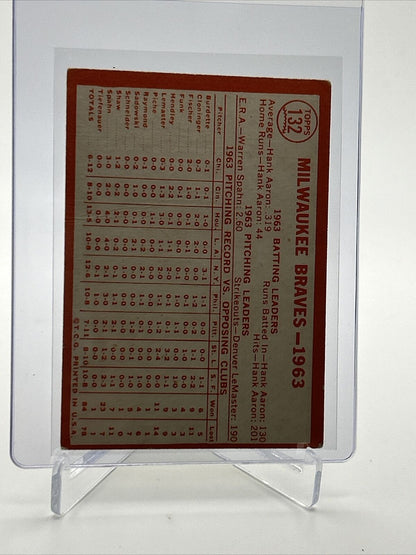 1964 Topps Milwaukee Braves Baseball Card #132 VG Quality FREE SHIPPING