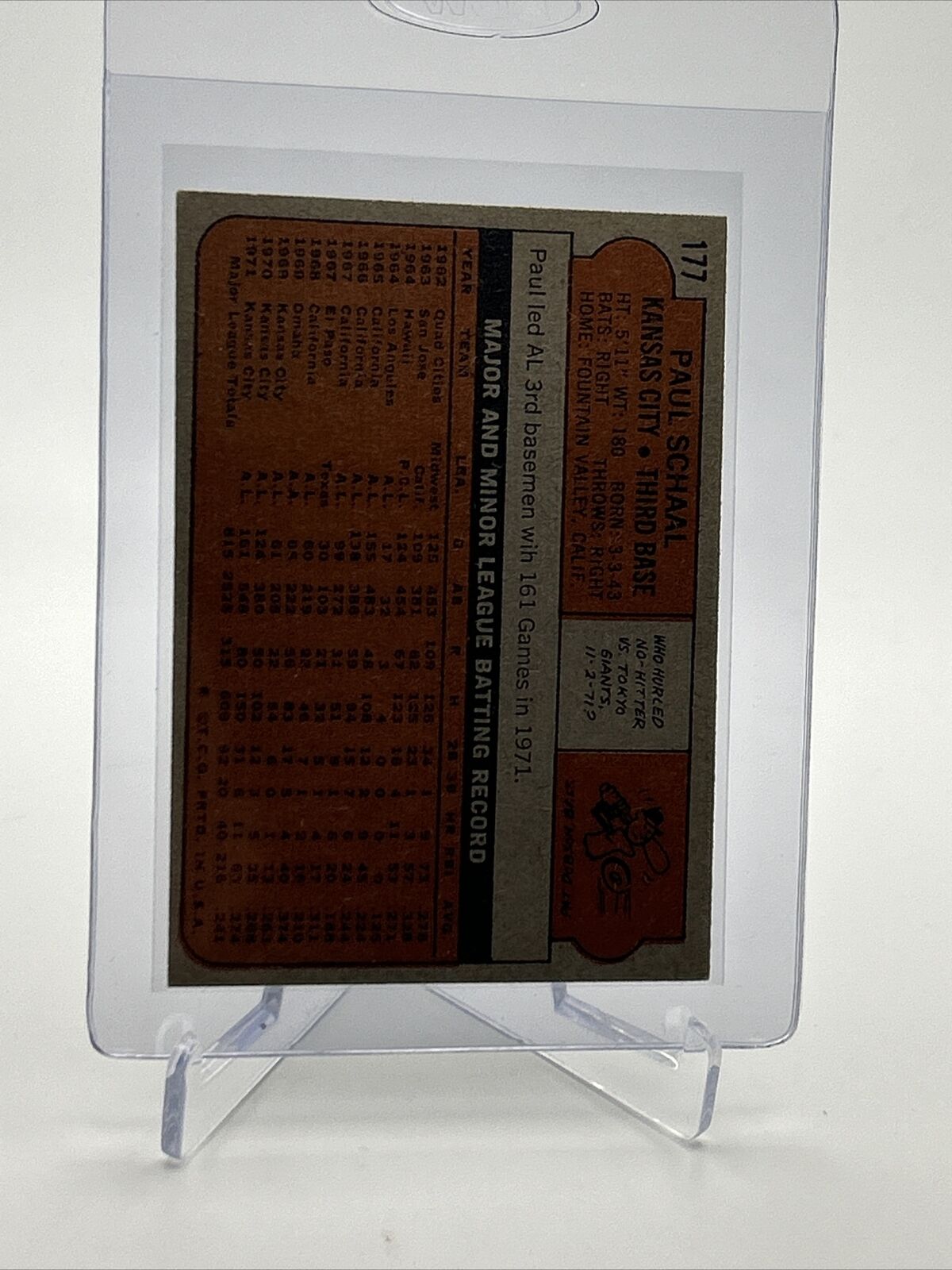 1972 Topps Paul Schaal Baseball Card #177 VG-EX Quality FREE SHIPPING